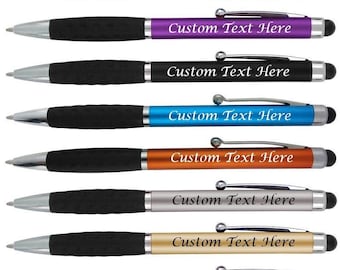 300 Custom Pens with Imprinted Logo/Text, Personalized Ballpoint + Stylus for Touchscreens, Bulk Business Marketing, Writing Office Supplies