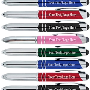 50 torce personalizzate + penna a sfera + stilo per touchscreen, penna luminosa 3 in 1 personalizzata con incisione laser con nome/testo/logo aziendale