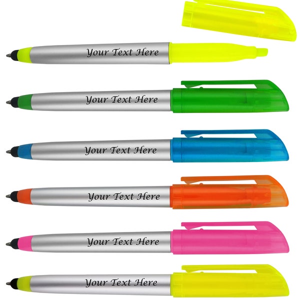 Personalized Business Pens+ Highlighters+ Stylus for Touchscreen- Bulk Custom Text Order, Marketing Material, Writing Tools, Office Supplies