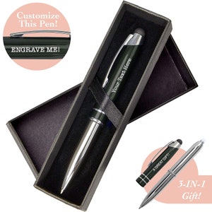 Christmas Gift -Personalized Custom Engraved Pen- Personalised Pen Set, 3-1 Ballpoint Pen+ Flashlight + Stylus for Touchscreens+ Gift Box