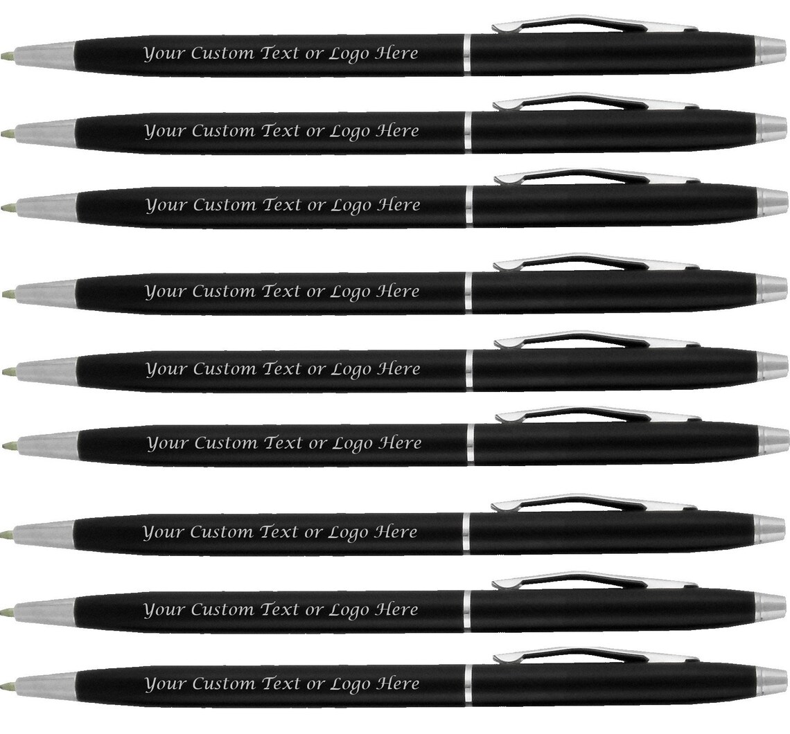 100 Personalized Pens With Custom Text or Brand Logo, Metal Slim ...