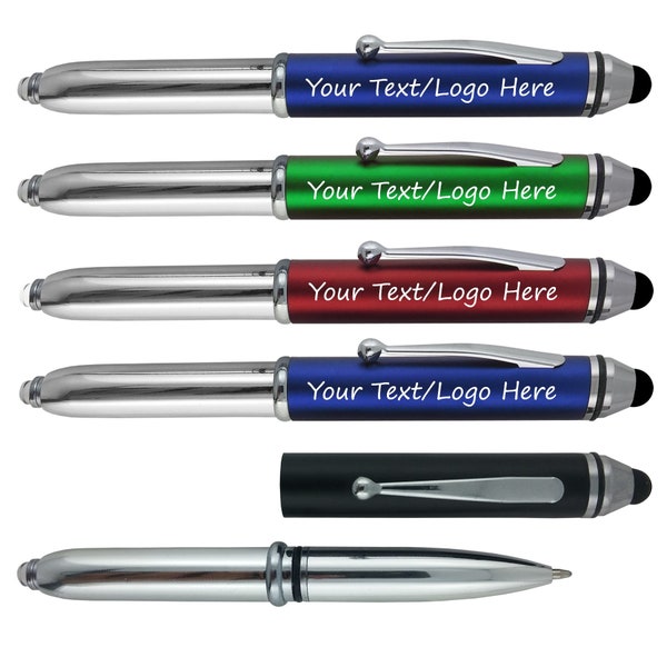 150 Personalized Ballpoint Pens + Flashlight + Stylus, Business Name Logo Bulk Custom Text, Marketing Writing Office Supplies Custom pens