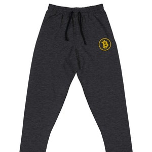 Bitcoin BTC Symbol Unisex Joggers Pants, Crypto Lovers Merch, Bitcoin Lovers Pants Gift, Blockchain Investing Lovers Pants, Bitcoin Symbol Black Heather