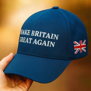 Gorra Flexfit bordada "Make Britain Great Again", bandera británica, bandera británica a la izquierda, apoya a Gran Bretaña, gorra de sarga estructurada MBGA