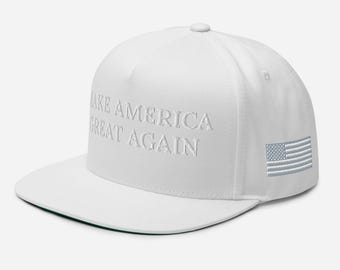 Vit MAGA-hatt Flat Bill-keps Trump, Make America Great Again Broderad Flat Bill-keps Anpassad design