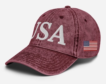 Czapka USA 45-47, flaga Ameryki po lewej, 45-47 po prawej, haftowana czapka z bawełnianego twillu w stylu vintage, biała