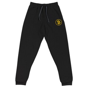 Bitcoin BTC Symbol Unisex Joggers Pants, Crypto Lovers Merch, Bitcoin Lovers Pants Gift, Blockchain Investing Lovers Pants, Bitcoin Symbol Black
