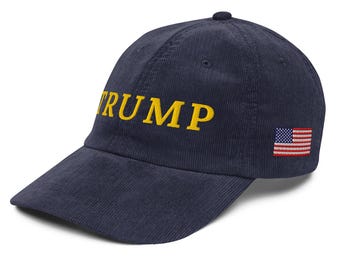 Trump Gold Vintage Corduroy Cap, Trump Cap Embroidered Trump Patriotic, Hat Trump 45 47 Hat Trump Rally Trump Hat Trump MAGA Hat USA Flag