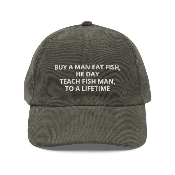 Achetez un homme mange du poisson il jour, apprenez à l'homme à une casquette en velours côtelé vintage à vie - Casquette brodée drôle Joe Biden, cadeau de chapeau de papa drôle, chapeau anti Biden