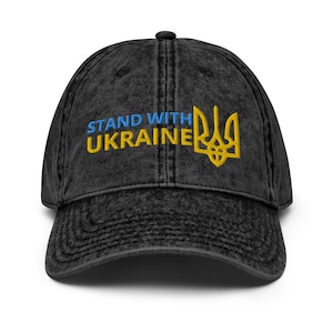 Stand With Ukraine Vintage Cotton Twill Cap, Anti Putin Embroidered, Ukrainian Flag Trident Cap, Support Ukraine Hat, Anti Futin, Cap Gift