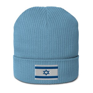 Israel Flag Beanie, I Stand With Israel Beanie, Support Israel Beanie, Israel Supporter Embroidered Organic Ribbed Beanie