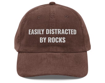 Easily Distracted By Rocks Hat, Geology, Geology Hat, Geology Gifts, Geologist Student, Geology Student Gifts, Vintage Corduroy Cap Hat