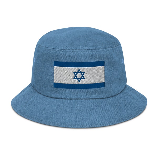 Israel Flag Hat, I Stand With Israel Hat, Support Israel Bucket Hat, Israel Supporter Embroidered Denim Bucket Hat