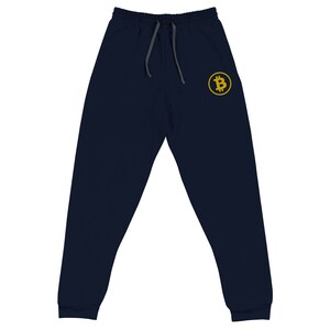 Bitcoin BTC Symbol Unisex Joggers Pants, Crypto Lovers Merch, Bitcoin Lovers Pants Gift, Blockchain Investing Lovers Pants, Bitcoin Symbol J. Navy