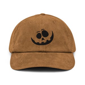 Smiles Jack Cap, Jack O Lantern Hat For Halloween Gift, Corduroy Embroidered Hat