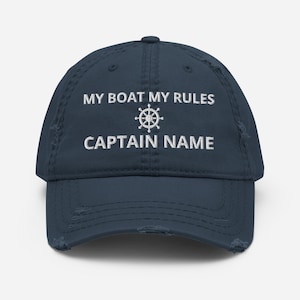 Kapitänsmütze personalisiert, Distressed Dad Hat, bestickte Matrosenmütze, lustiges Geschenk zum Segeln, Bootskapitän individuelles Geschenk für Ihn