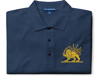Persian Lion And Sun Embroidered Polo Shirt, Persian Heritage Pride Embroidered Men's Premium Polo