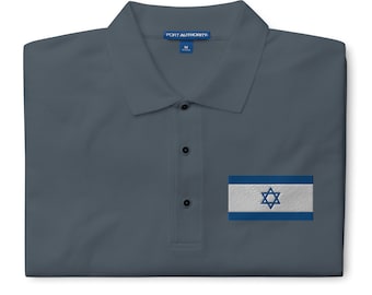 Israel Flag Polo Shirt, I Stand With Israel Polo Shirt, Support Israel Polo Shirt, Israel Supporter Embroidered Men&#39;s Premium Polo Shirt