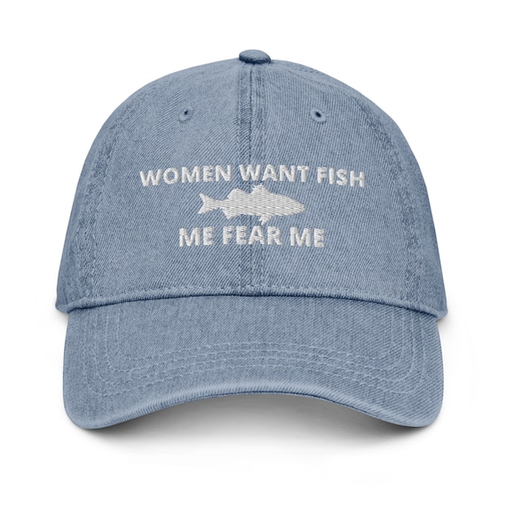 Buy Women Want Fish, Me Fear Me, Embroidered Denim Hat Cap Online in India  