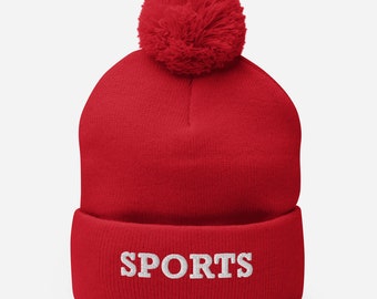 Sports Embroidered Pom-Pom Beanie, Sports Lovers Fan Gift Beanie, Sports Beanie, Classic Sports Show Embroidered Pom-Pom Beanie