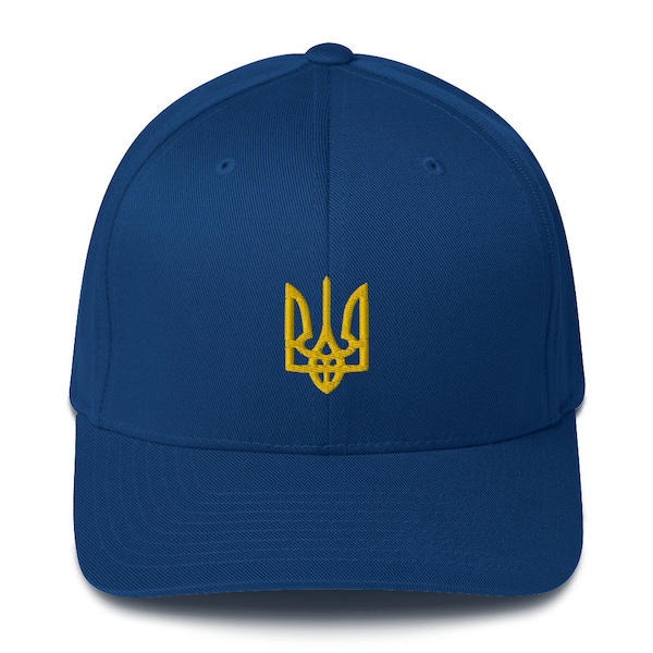 Ukraine Hat Flexfit Ukrainian Coat of Arms Embroidered - Support Ukraine, Stand With Ukraine, Free Ukraine, Structured Twill Cap Closed Back