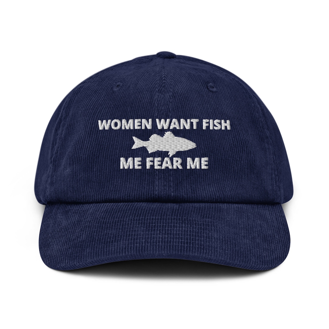 Women Want Fish, Me Fear Me, Embroidered Corduroy Hat Etsy