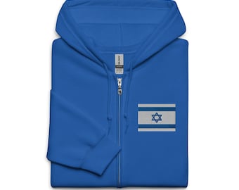 Israel Flag Zip Hoodie, I Stand With Israel Zip Hoodie, Support Israel Zip Hoodie, Israel Supporter Embroidered Heavy Blend Zip Hoodie