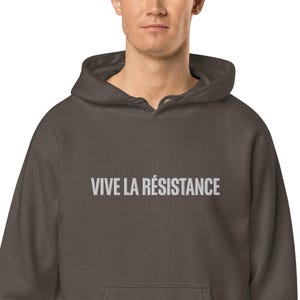 Vive La Resistance Embroidered Hoodie, Feminist Gift, Empowering Women, Female Power, Women&#39;s Rights, Unisex Pigment-Dyed Hoodie