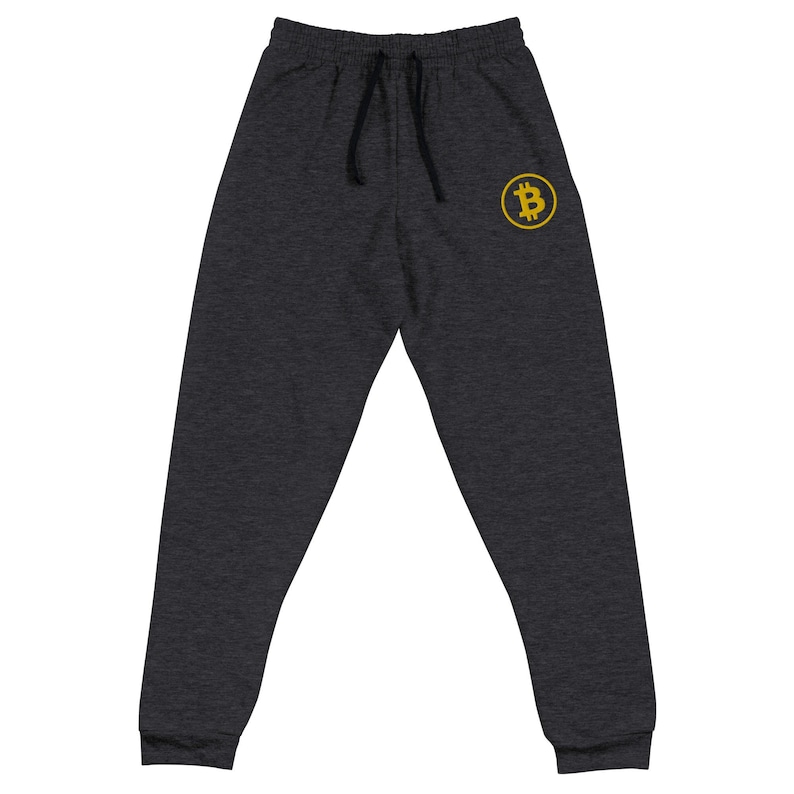 Bitcoin BTC Symbol Unisex Joggers Pants, Crypto Lovers Merch, Bitcoin Lovers Pants Gift, Blockchain Investing Lovers Pants, Bitcoin Symbol Black Heather