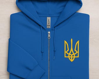 Ukraine Embroidered Unisex Heavy Blend Zip Hoodie - Ukrainian Coat of Arms Support Ukraine, Stand With Ukraine Zip Hoodie