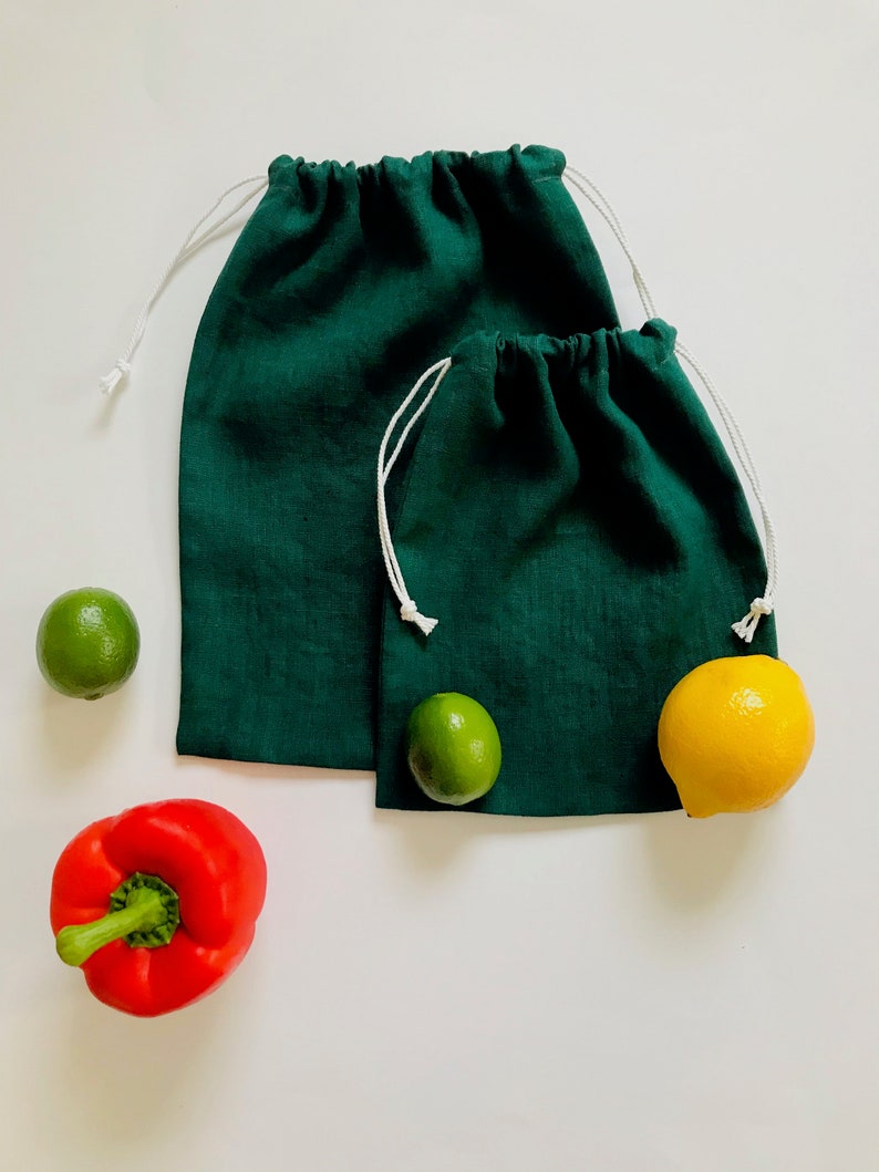 Eco-friendly food or bread storage bags. Reusable gift bags Linen drawstring bags Reusable produce bags Shoe dust bags Green gift bags