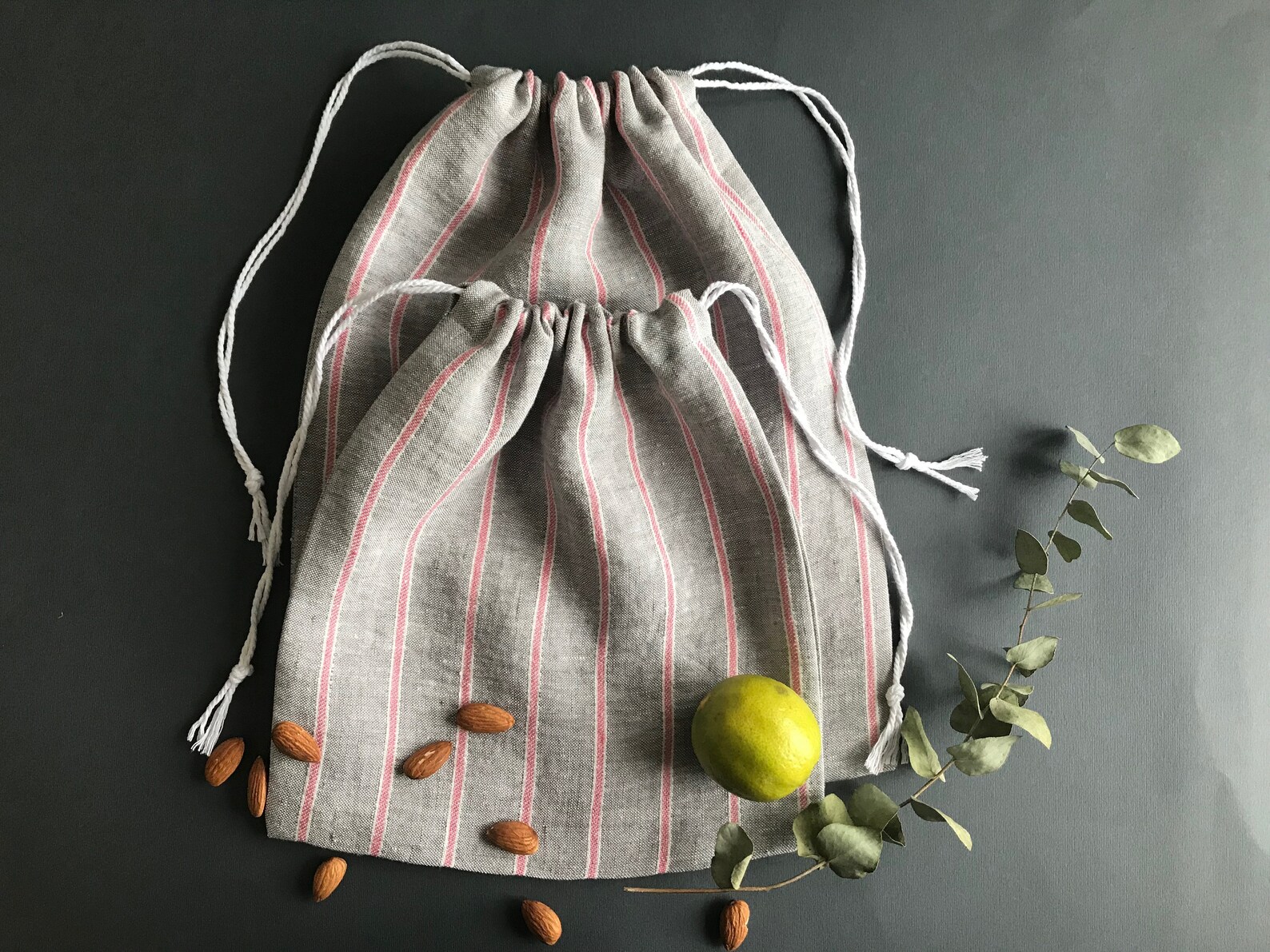 Cero residuos reutilizables producen bolsas en rayas grises y | Etsy