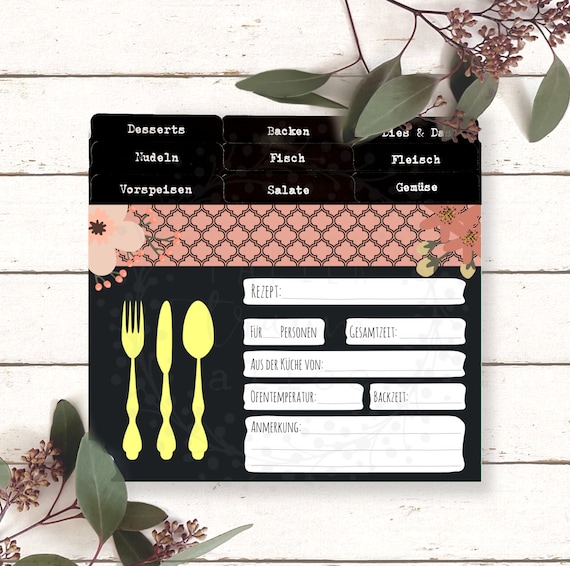 Recipe Register Table Optics Din A5 Recipe Cards Set With Etsy