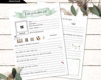 Printable Vorlage zum sofortigen download ausdrucken Lehrerin Abschied Geschenk Baby Freundebuch PDF ausfüllen