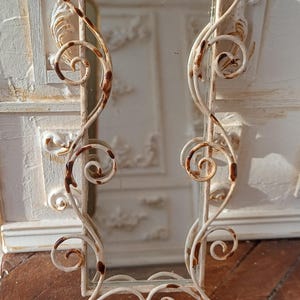Dollhouse Vintage Mirror, &quot;Wrought Iron&quot; Wall Mirror, Shabby Chic Ornate Metal Mirror With Rustic Patina, Dollhouse Décor