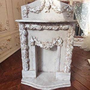 Dollhouse Victorian fireplace, Ornate historical miniaturefurniture, decorative and vintage, Shabby Chic, one inch scale, 1:12
