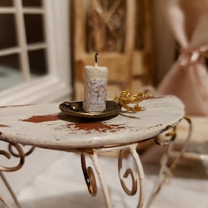 Dollhouse Half Round Console table, Shabby Chic Vintage Old Looking Miniature Table, One Inch Scale