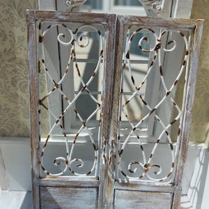 Dollhouse Rustic French Door, Shabby Chic Door with Ornate Metal Scrollwork, 1:12 Scale Vintage Diorama Accessory