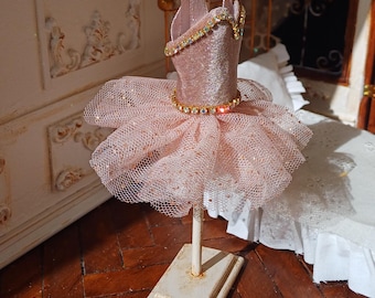 Dollhouse blush tutu dress, one inch scale, ballet decoration