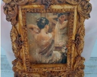Ingelijste poppenhuiskunst met kanten strik, miniatuur ingelijste foto, nepschilderij op schaal van één inch