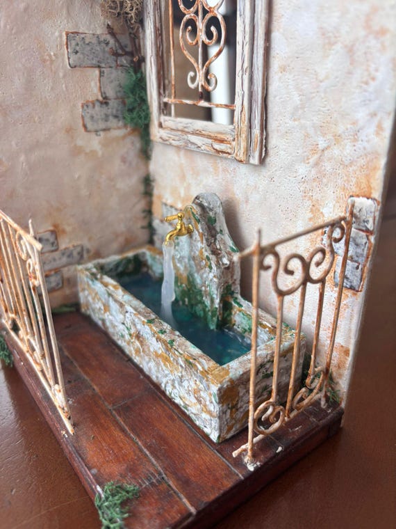Dollhouse stone faucet fountain, one inch scale, completely handmade garden running water fountain