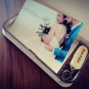 wooden photo box with custom engraving + USB key / wedding photo box / wedding usb key / personalized usb key