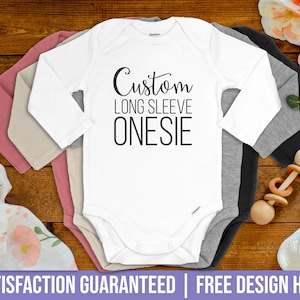 Custom Long Sleeve Baby Onesie® Personalized Onesie® Pregnancy Announcement Onesie® Baby Shower Gift Baby Girl and Baby Boy Bodysuits