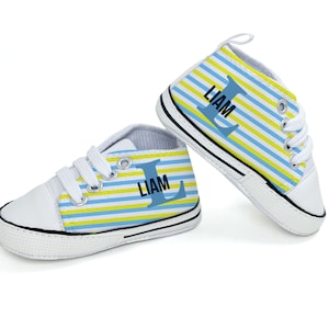 Custom Baby Striped Shoes, Personalized Baby Shoes, Personalized Walkers, High Top Shoes, Baby Gift, Toddler Shoes