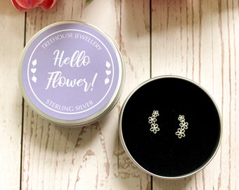 Silver Climber Studs, Flowers, In A Keepsake Gift Tin