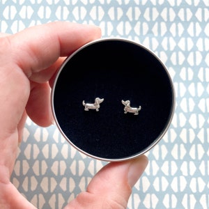 Sterling silver Sausage Dog Earrings in A Keepsake Gift Tin