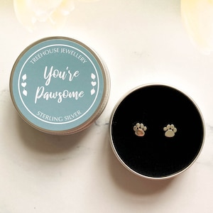 Sterling Silver 925 Pawprint Stud Earrings in a Keepsake Gift Tin