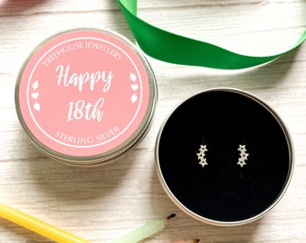 18th Birthday Sterling Silver Triple Star Earrings in a Keepsake Gift Tin