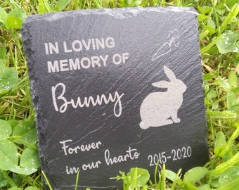 Personalised Engraved Slate Rabbit Pet Memorial Grave Marker Plaque bunny 11cm Any Message