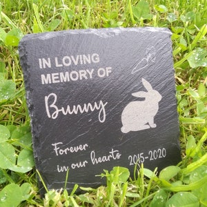 Placa conmemorativa para tumba de mascota con forma de conejo grabada personalizada, 11 cm, cualquier mensaje